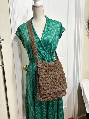 The Sak Taupe Basket-Weave Crochet Crossbody Shoulder Bag